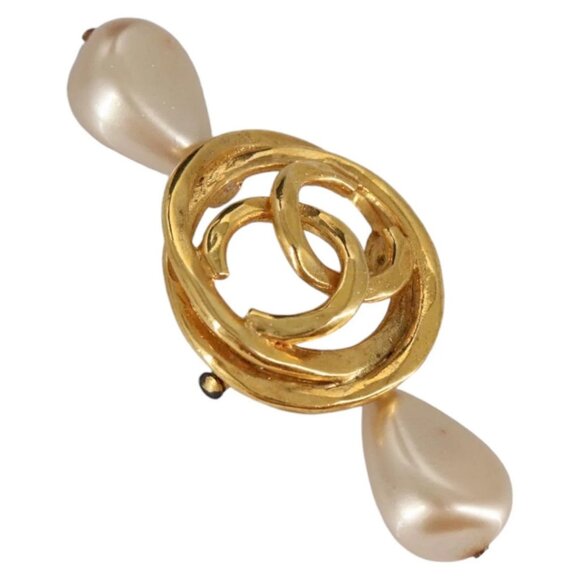 CHANEL COCO Mark Brooch metal Gold CC Auth - Picture 1 of 10